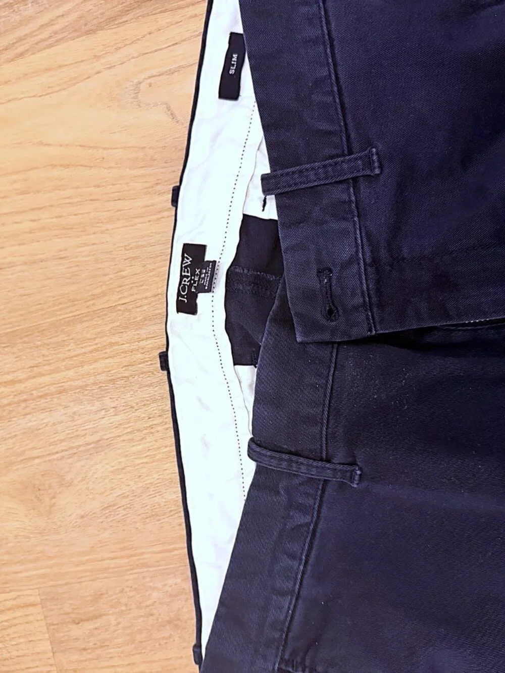 J.Crew Flex Slim Fit Chino Pants Mens 34x32 Navy Blue Stretch Cotton Flat Front